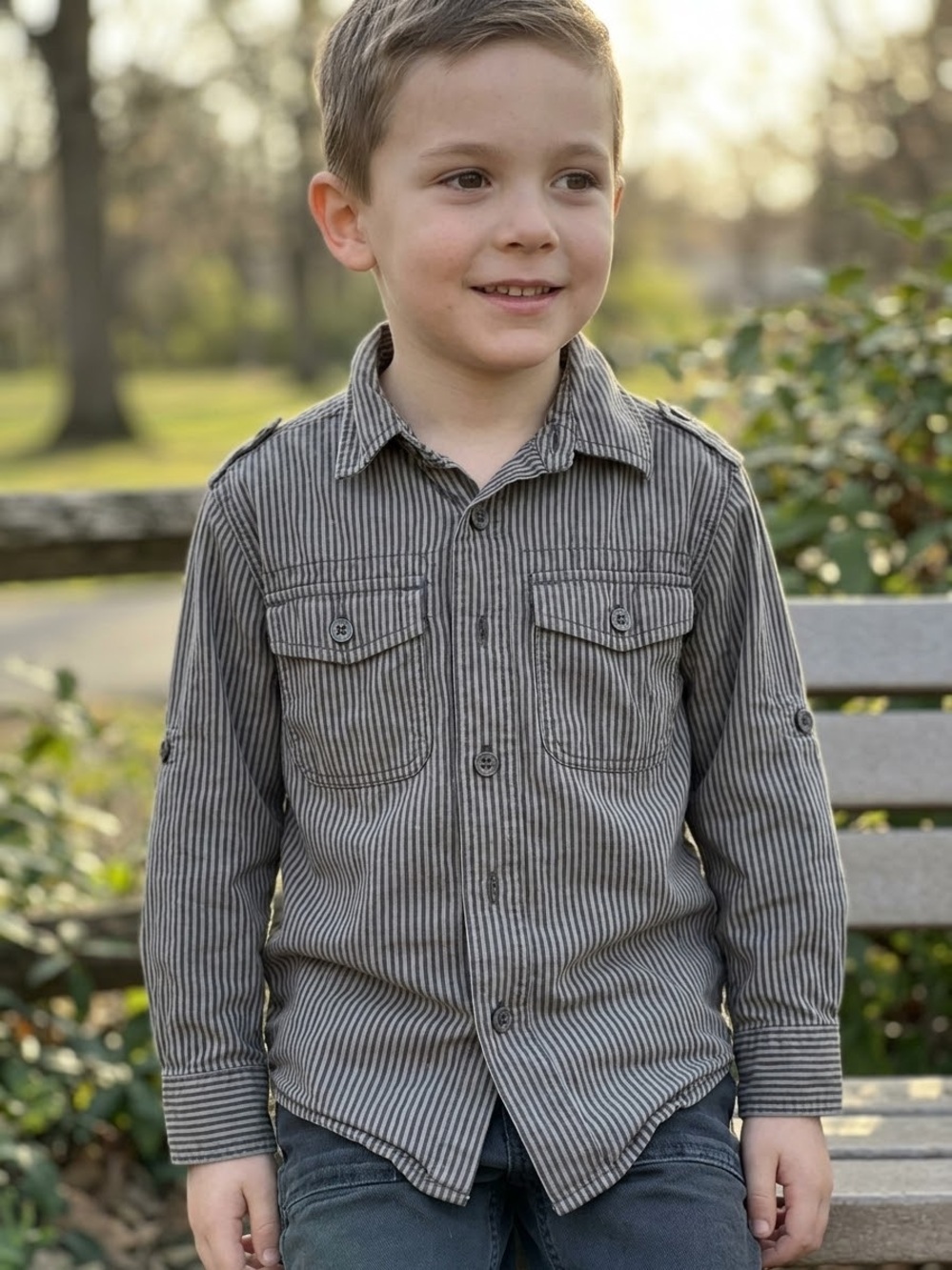 Cherokee Gray Striped Button-Down Shirt